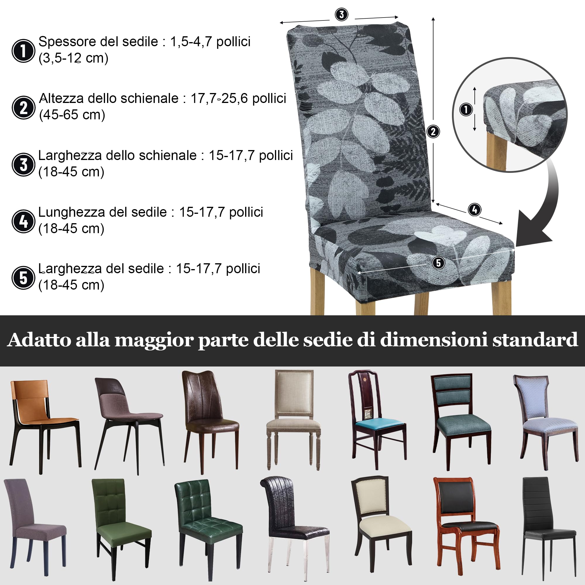 coprisedia con schienale、coprisedia elasticizzati、coprisedie antigraffio gatto、copri sedia da ufficio (set da 2/4/6 pezzi con schienale) per salotti, cucine, feste e hotel. (6, Foglia grigia 2)