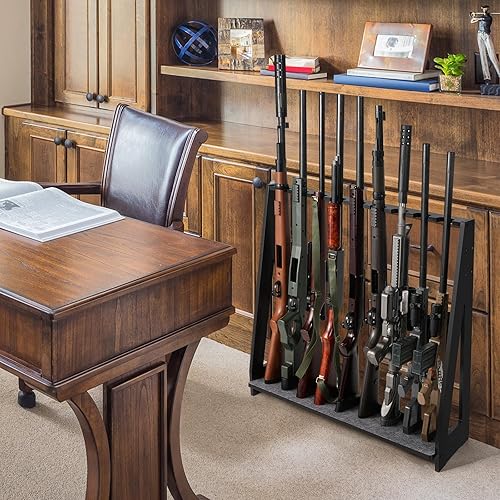 Miniatura 6 de ikkle Bastidores de rifle independientes para pistolas, estante de madera resistente para escopetas en interiores, almacenamiento de rifle ajustable