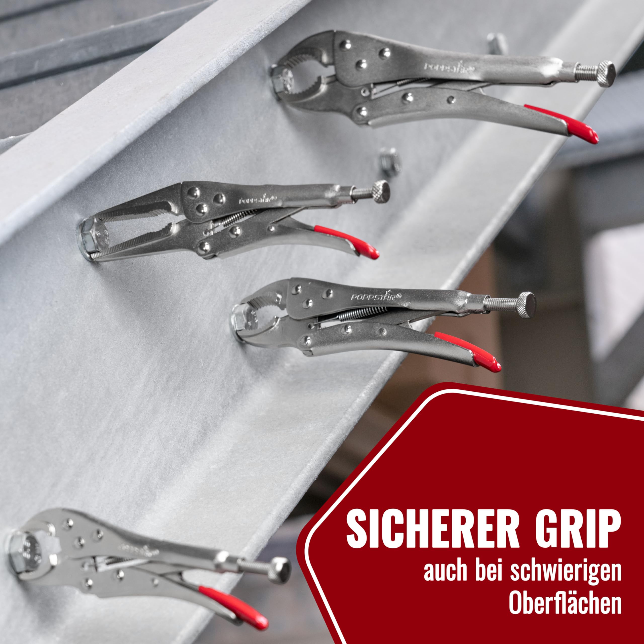 Poppstar Gripzangenset mit 3x Gripzange (225/182 / 140 mm) und 1x Langbeckzange (170 mm) inkl. Tasche