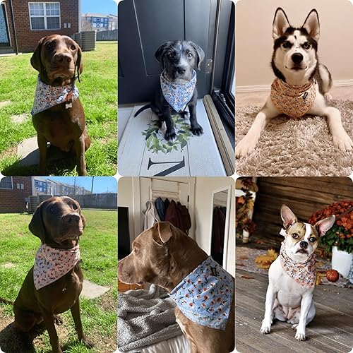 Miniatura 6 de Bandanas extragrandes para perros, 4 unidades de bandana para cachorros, naranja, rosa, azul, estampado floral, babero, bufanda, accesorios para