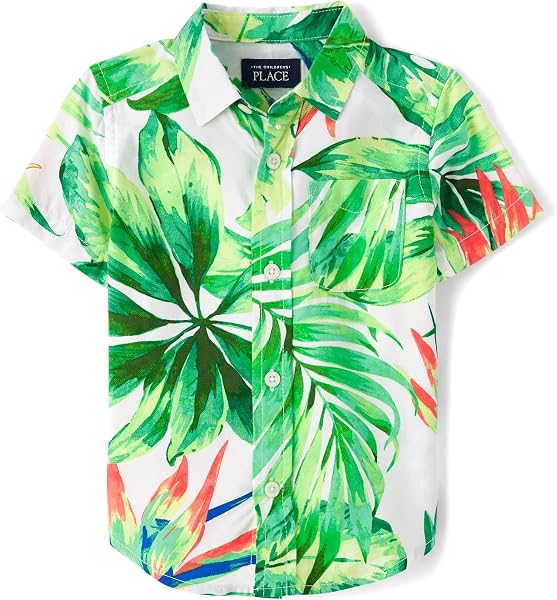 The Children's Place Baby Boys' and Toddler Poplin Short Sleeve Button Down Shirt 6-9 Months Applemint