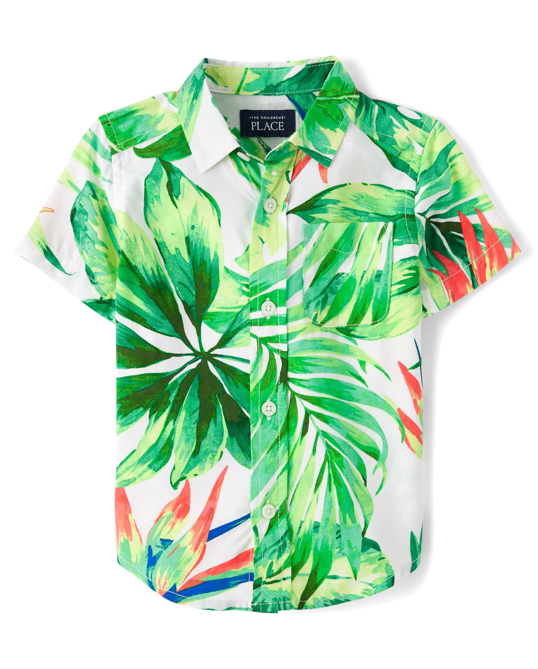 The Children's Place Baby Boys' and Toddler Poplin Short Sleeve Button Down Shirt 6-9 Months Applemint