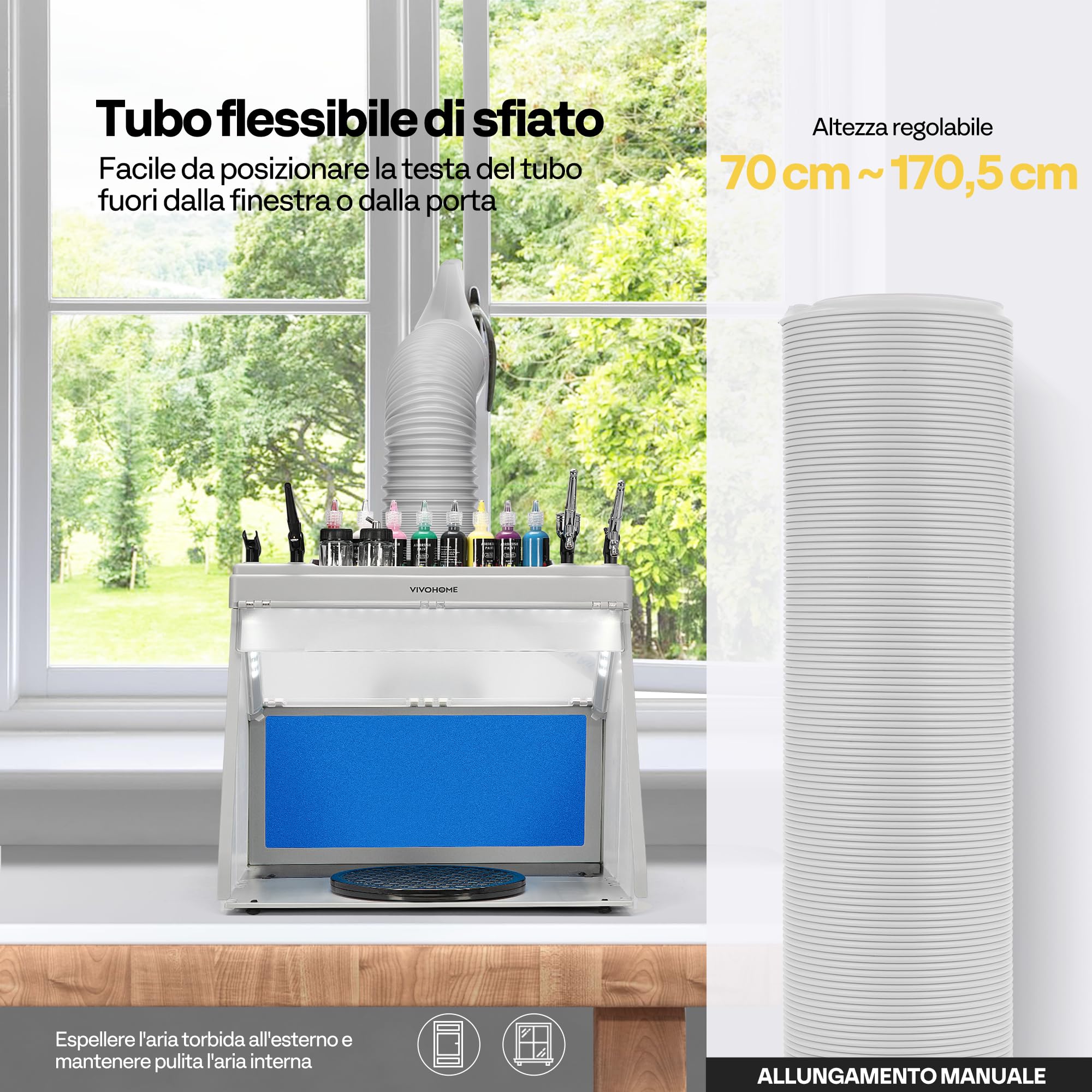 VIVOHOME Cabina Verniciatura ad Aerografo Portatile con 3 Luci LED Rack per Pistole a Vernice e Spruzzo Tavolo Girevole e Cabina per Aerografo con Filtro per la Verniciatura di Modelli Artigianali