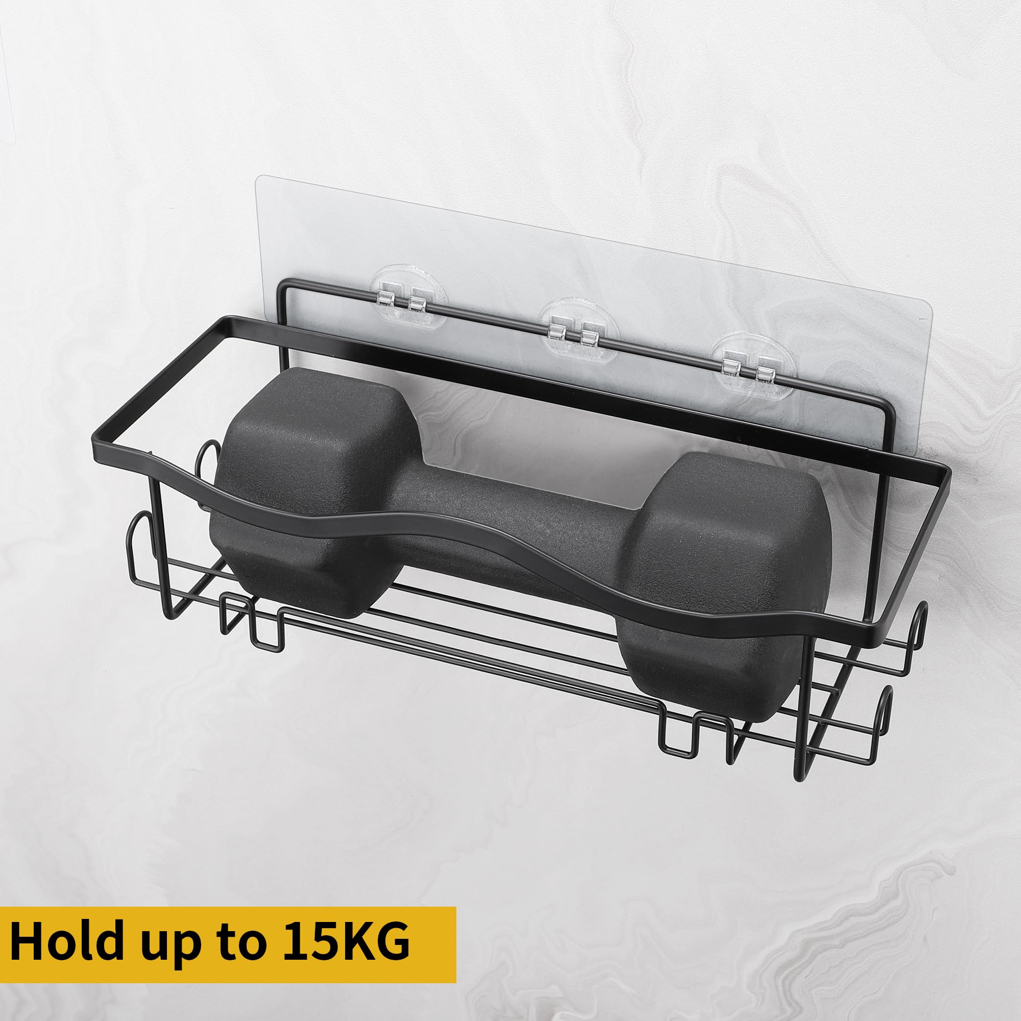 Organisateur Douche Acier Inoxydable Adhésif Étagère Douche ALOCEO Sans Perçage - 6 Crochets Acier Inox - Adhésif Puissant - Noir Rangement Salle De Bain Sans Perçage