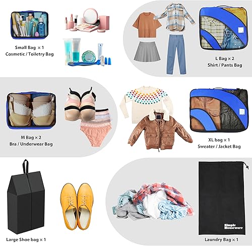 Miniatura 5 de Simple Houseware - Juego de 8 cubos de equipaje con bolsa de lavandería, color azul