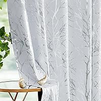Vista 11 de FMFUNCTEX Cortinas 100% opacas, color oro blanco, árbol para sala de estar, cortinas de 84 pulgadas de largo, paneles con patrón de ramas