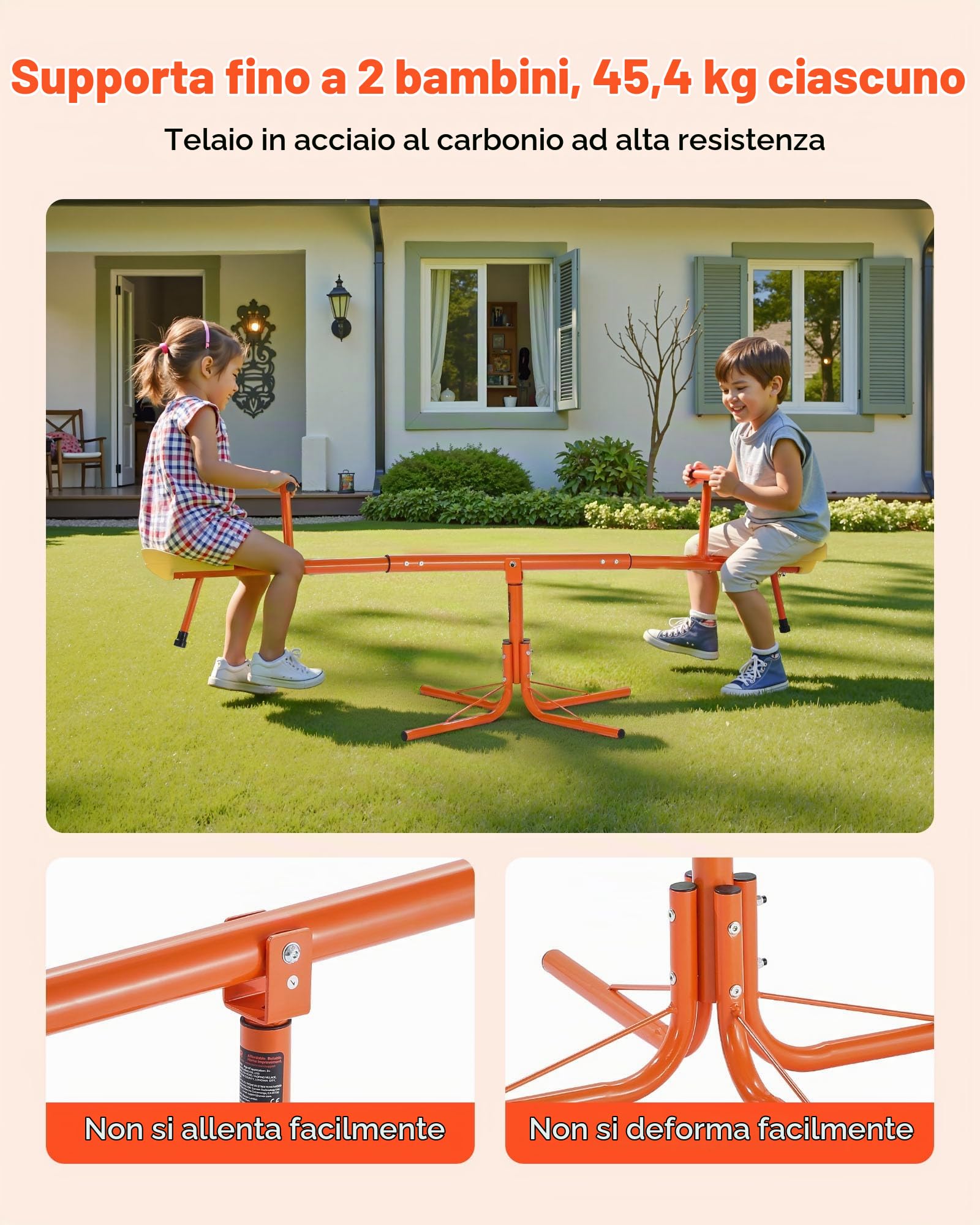 VEVOR Altalena per Bambini, Capacità di 45,4 kg per Posto, Altalena Girevole con Gambe di Supporto a 4 Punte, Attrezzatura da Parco Giochi all'Aperto, Giocattoli da Esterno, Girevole a 360 Gradi
