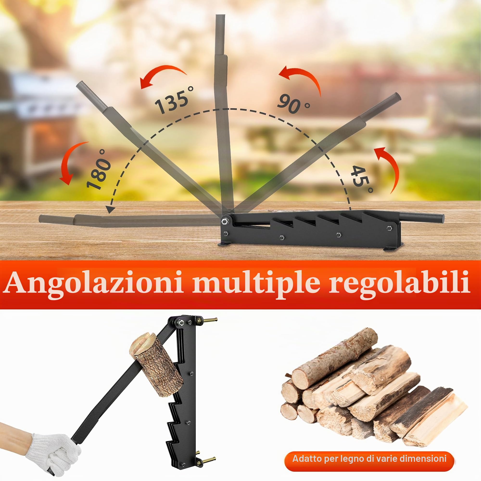 Froadp Spaccalegna manuale da parete in acciaio al carbonio, spaccalegna in legno con guanti antiscivolo e borsa per legna da ardere, strumento per il campeggio