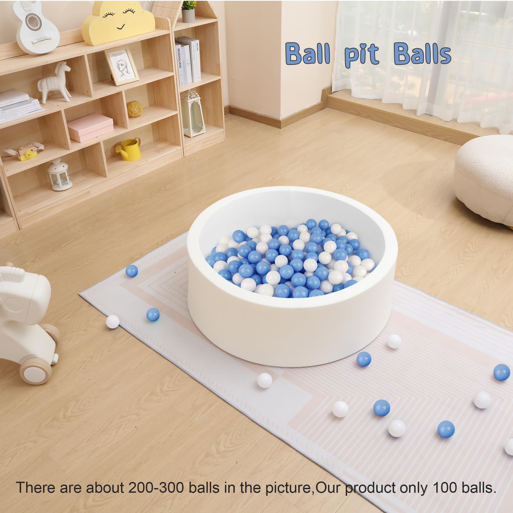 MEOGETY Ball Pit Balls for Babies, 2.17 inch Pack of 100 Balls for Ball Pit Playpen Balls with Macaron Color Blue and White