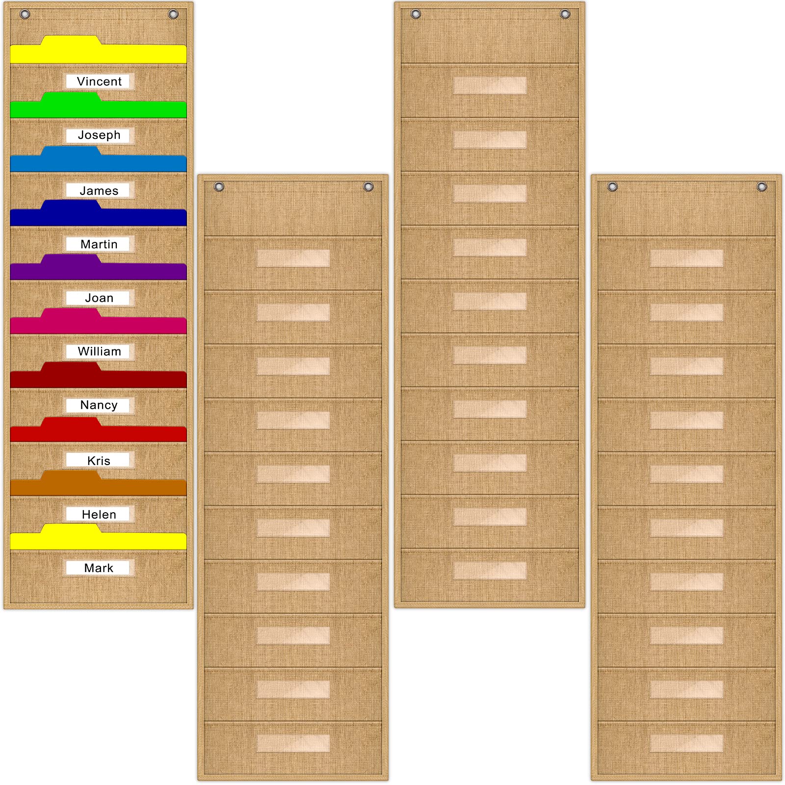 Panelee 40 Pockets 4 Pack File Storage Pocket Chart File Folder Pocket Chart Heavy Duty Storage Pocket Chart Hanging Wall Burlap File Organizer for