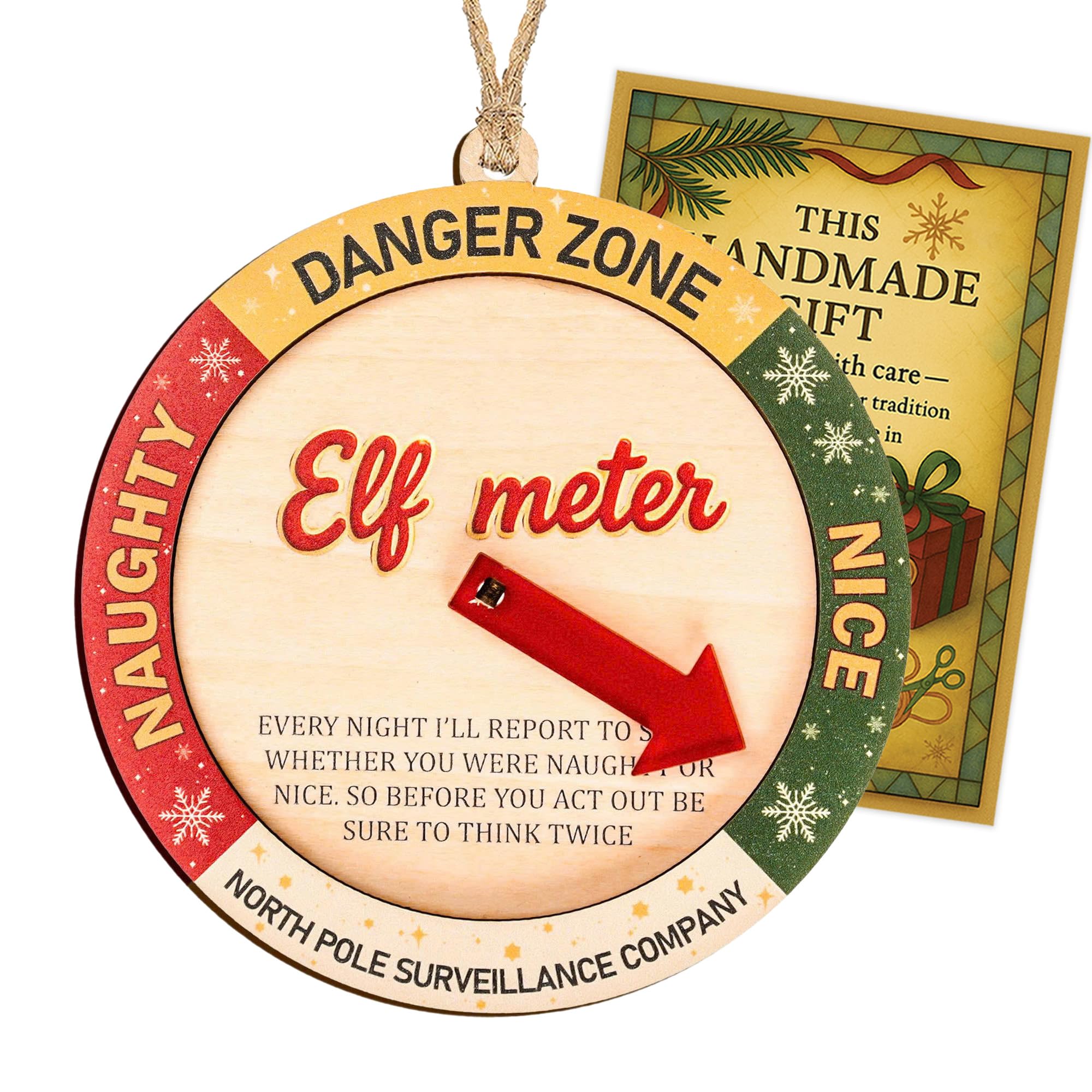 Funny Elf Accessories Naughty or Nice Elf Meter Christmas Ornament 2026, Funny Xmas Decoration, Wooden Decor Gift for Kids, Family, Friend, White Elephant Gifts. Christmas Decorations