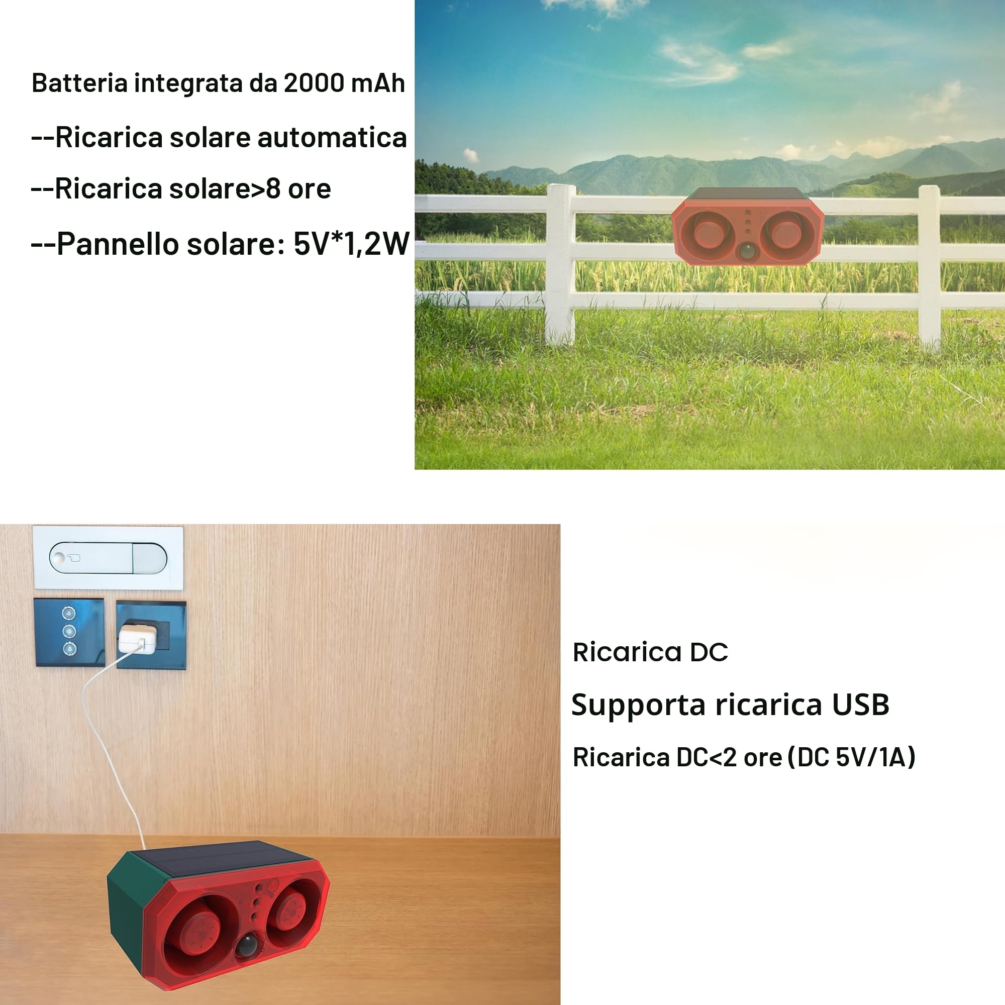 Allarme solare per esterni con sensore di movimento Comboss che abbaia, sensore di movimento per cani che abbaia, suono con 2 x 130 dB e luce stroboscopica a 13 LED, supporto per registrazione,