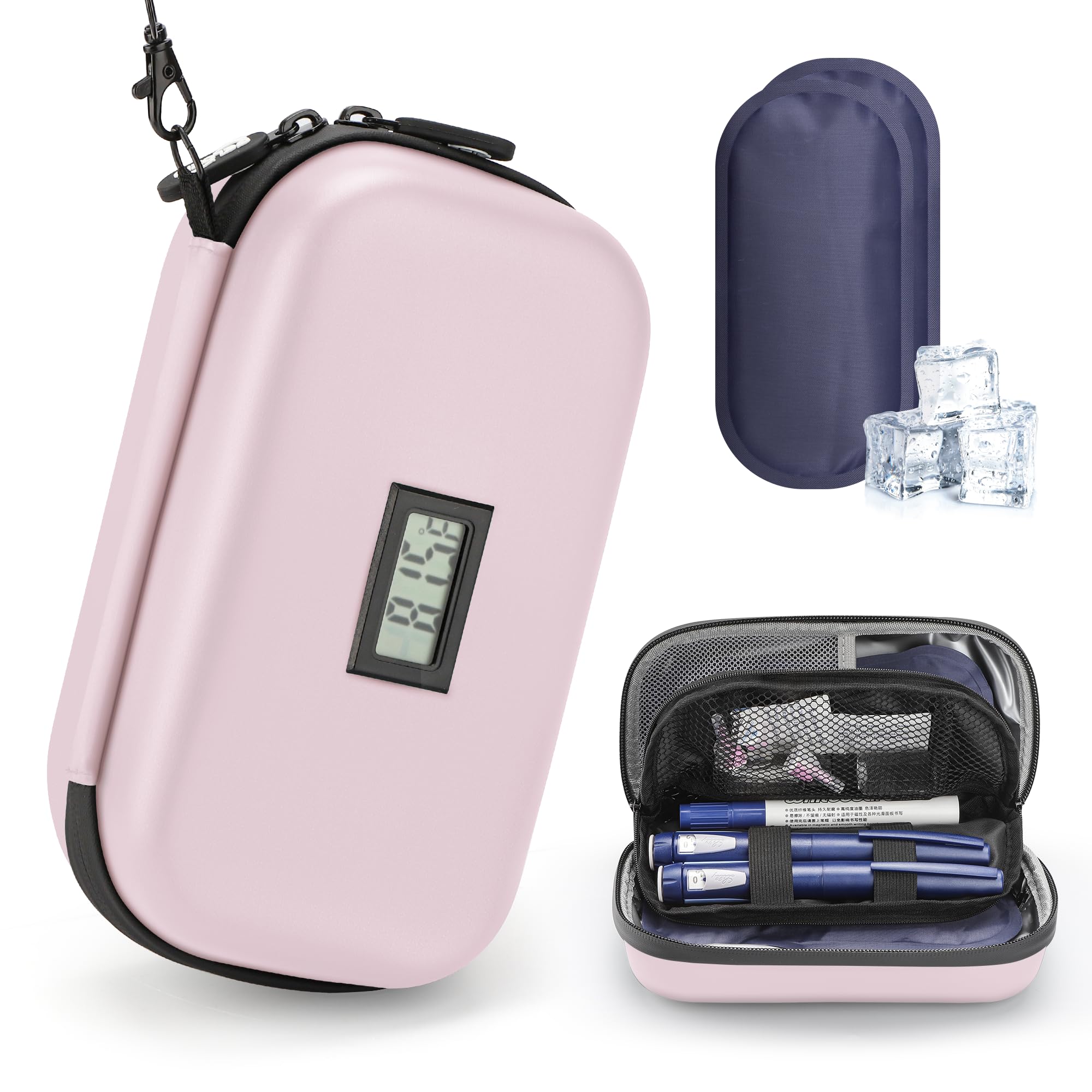 Insulin Cooler Travel Case Diabetic Medication Insulated Cool Organizer with 2 Reusable Ice Packs for Insulin Pen and Other Diabetic Supplies, for the Daily Life and Trip, Pink Color