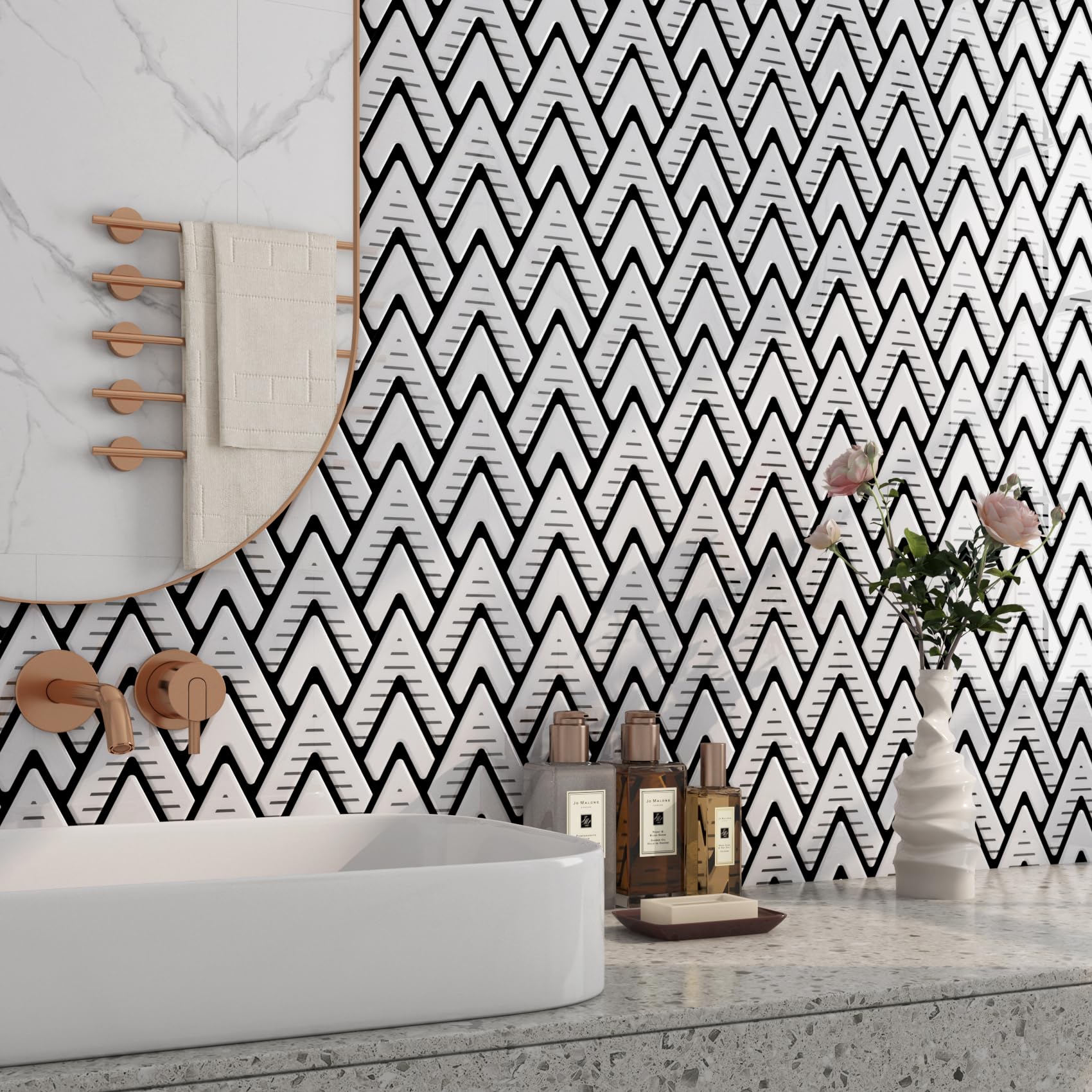 FunStick Piastrelle Adesive Mosaico Bianco 3D – 5 Pezzi 30×30 Cm, Per Cucina E Bagno