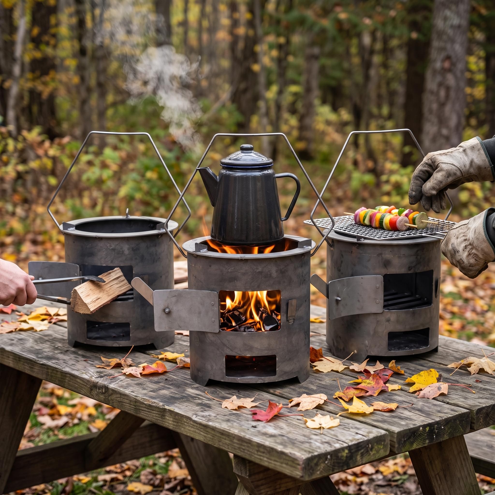Fornello da Campeggio Portatile per Esterni, Stufa e Carbone per Barbecue e Campeggio Outdoor, Portatile, Medio, Spesso, con Griglia
