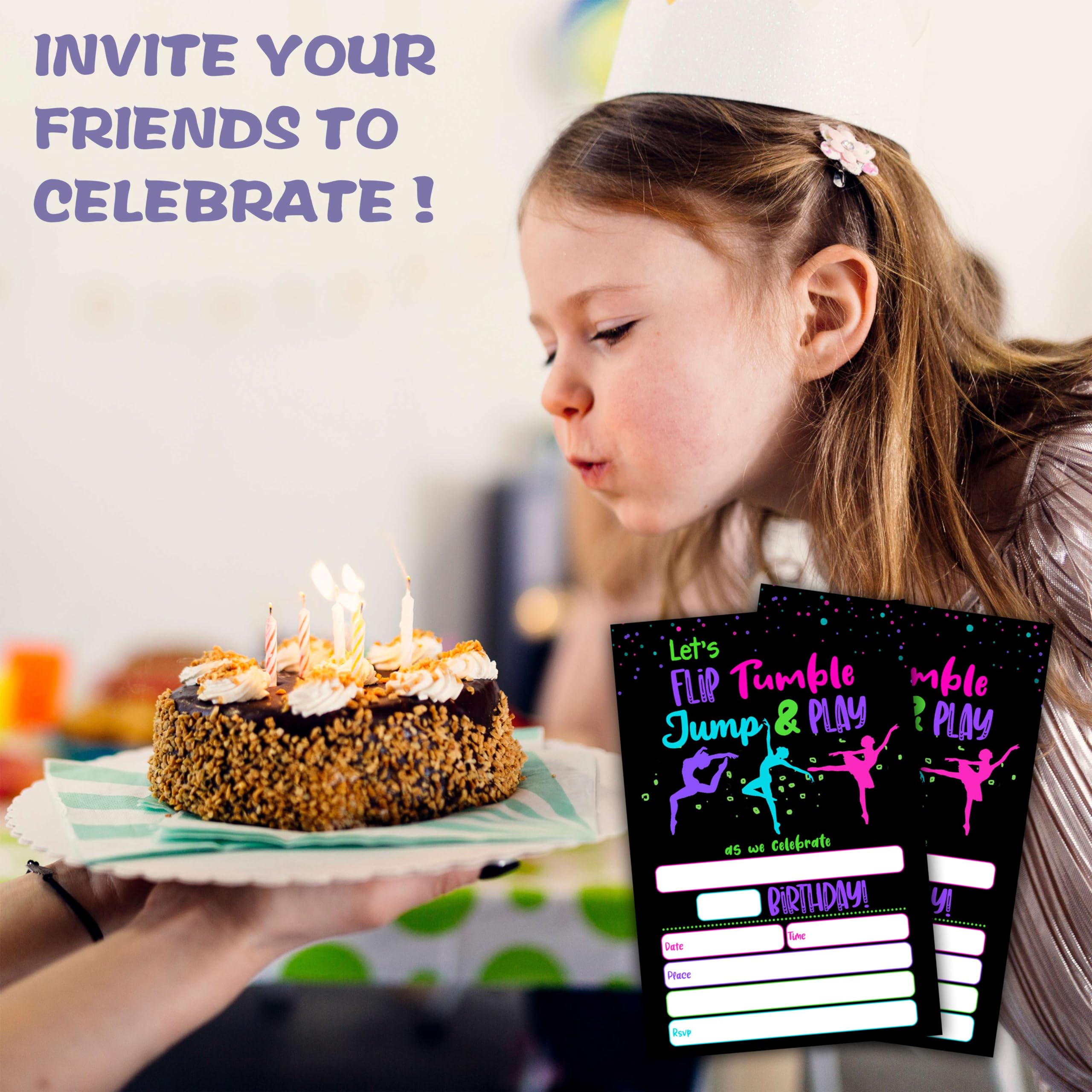 Run Jump Tumble Play Kids Party Birthday Invitation, Gymnastics Party Invite, Bounce House Jump Park, Boys Or Girls Invite, Twin Birthday