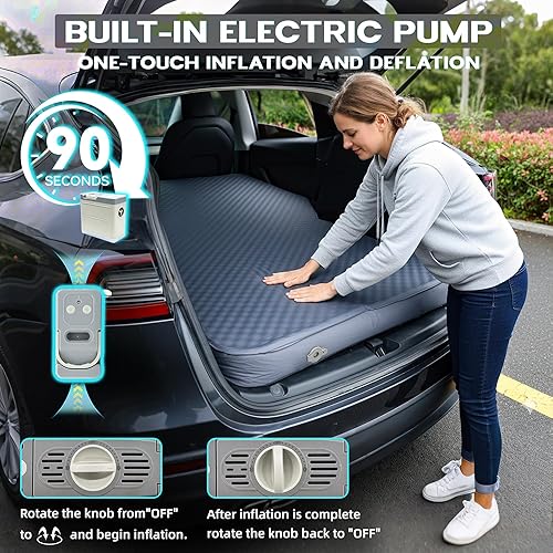 Miniatura 3 de UPWELL Almohadilla de dormir autoinflable para camión, camping, colchón grueso para Tesla Modelo Y de espuma sólida para 4 estaciones, colchón de