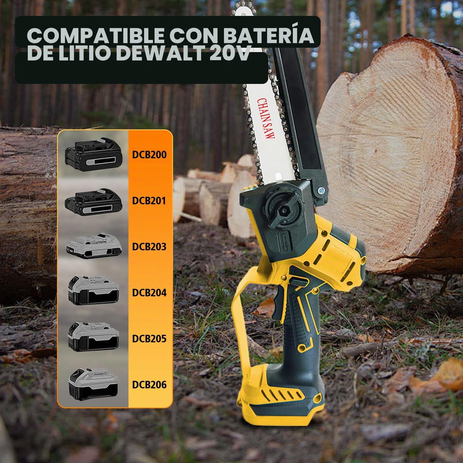 Mini Motosierra Bateria, 8 & 6 Pulgadas Motosierra Eléctrica Bateria | Motosierra Eléctrica Portátil Inalámbrica Compatible con Dewalt 20V Batería, con 4 Cadenas, para Podar Ramas (Sin batería)