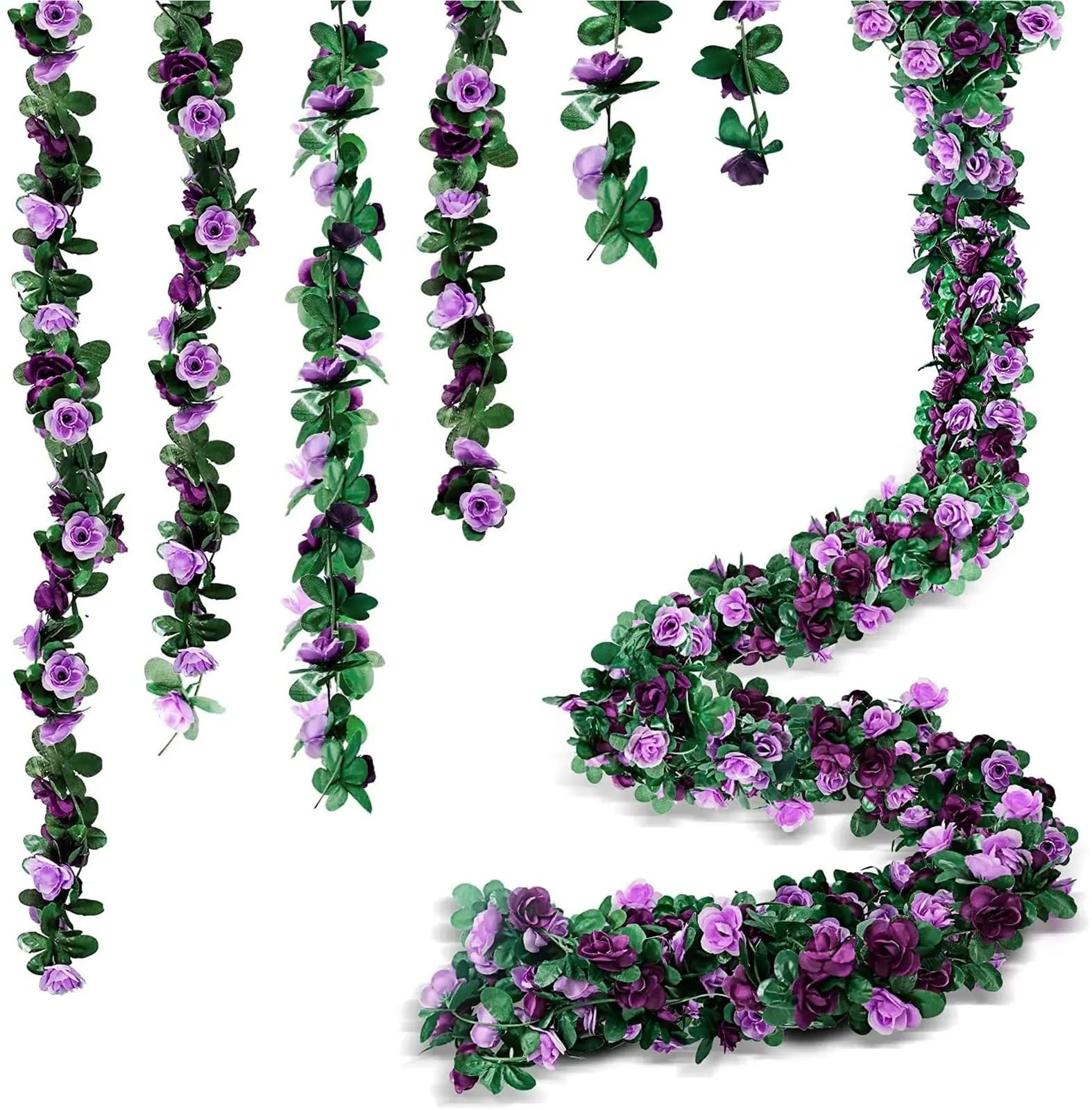 Guirlande de Roses artificielles Violettes, 5 pièces, 2 m, à Suspendre, for décoration Murale Jardin, fête Mariage pour la Maison Mur Jardin Décoration D'arche de Ma(5pcs Wine)
