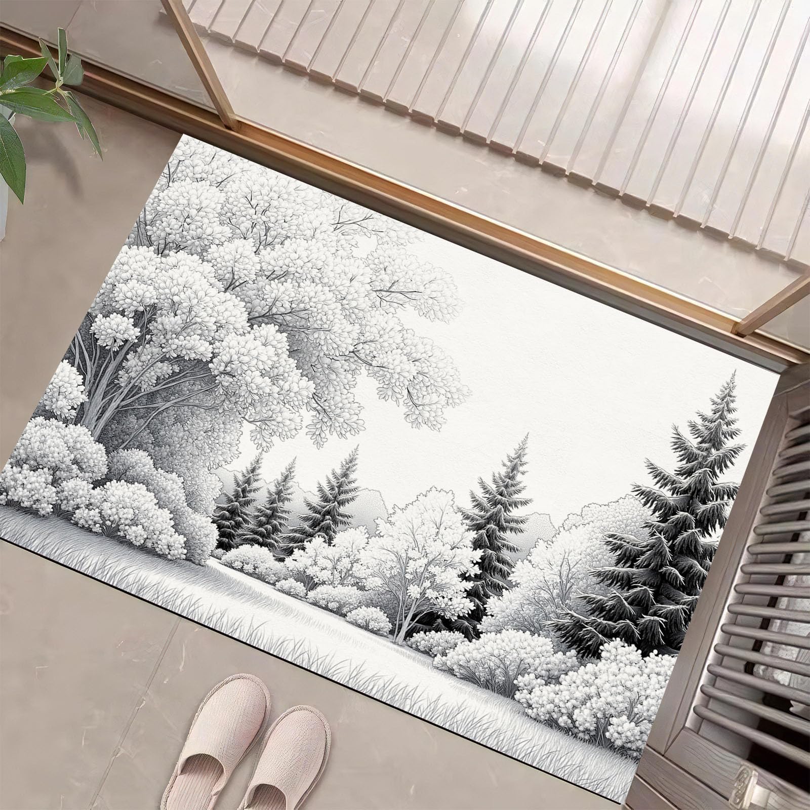 Tapis entrée forêt de pins absorbant idéal pour sublimer votre couloir et accès balcon