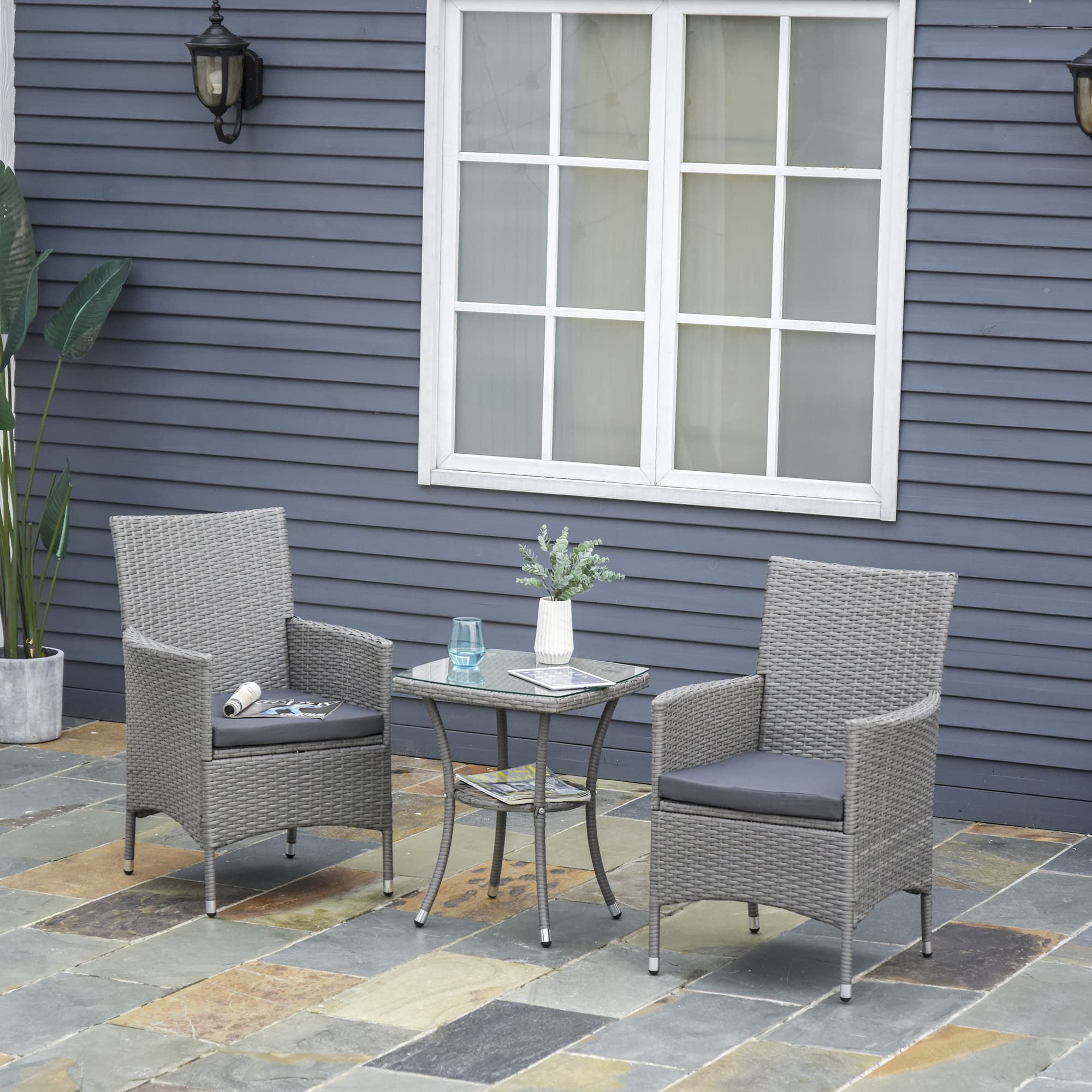 Outsunny Polyrattan Gartenmöbel Set Balkonmöbel für 2 Personen Grau