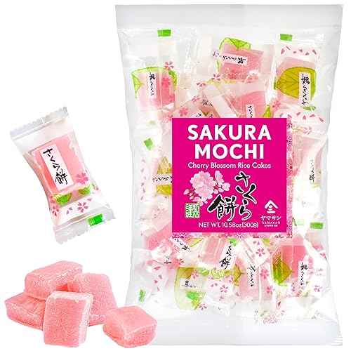 YAMASAN KYOTO UJI Caramelos japoneses Sakura Mochi, pasteles de arroz de flor de cerezo tradicionales, 10.58 oz/10.58 onzas, aperitivos japoneses,