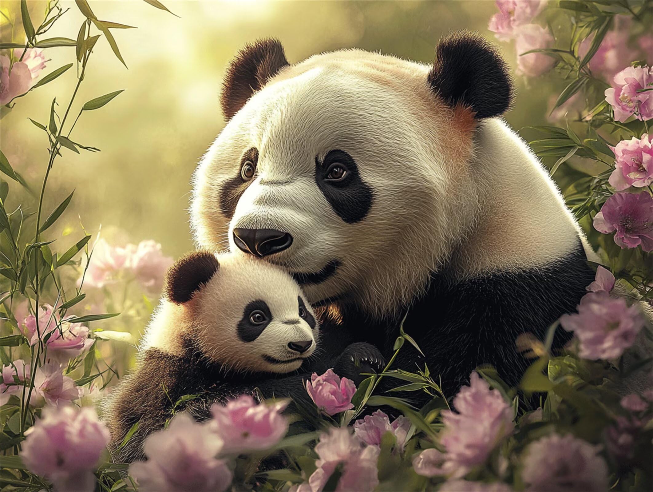 Pintar por Numeros panda Pinturas Acrilicas flor Pintura por Numeros Adultos DIY Lienzos para Pintar, Pintura Acrilica Manualidades, Decoración para Hogar, Regalos Cumpleaños, 90x120cm Sin Marco q-902
