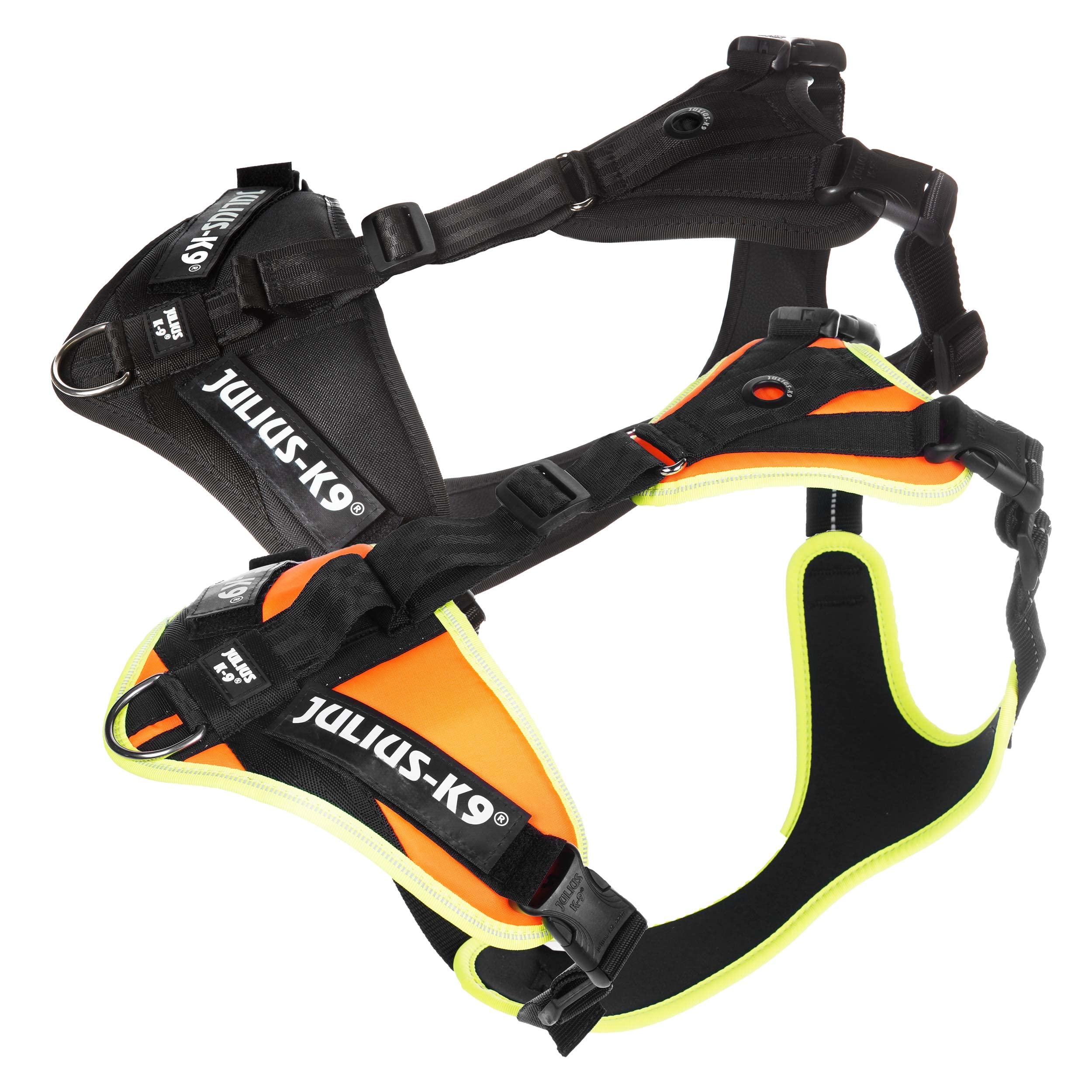 JULIUS K-9 JK9 Mantrailing Hundegeschirr, UV orange mit neon Rand, XS