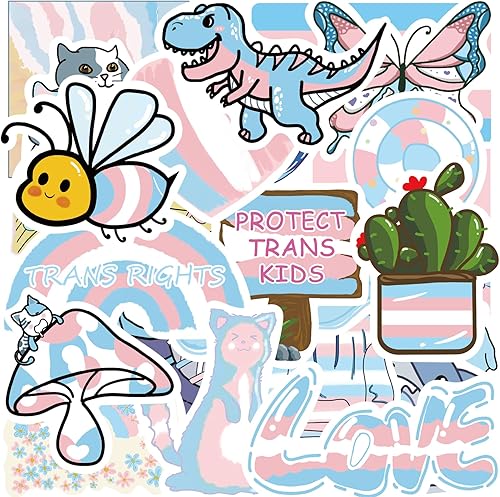Calcomanías de orgullo trans, 50 calcomanías de orgullo transgénero a granel para cosas del orgullo trans, paquete de calcomanías de vinilo