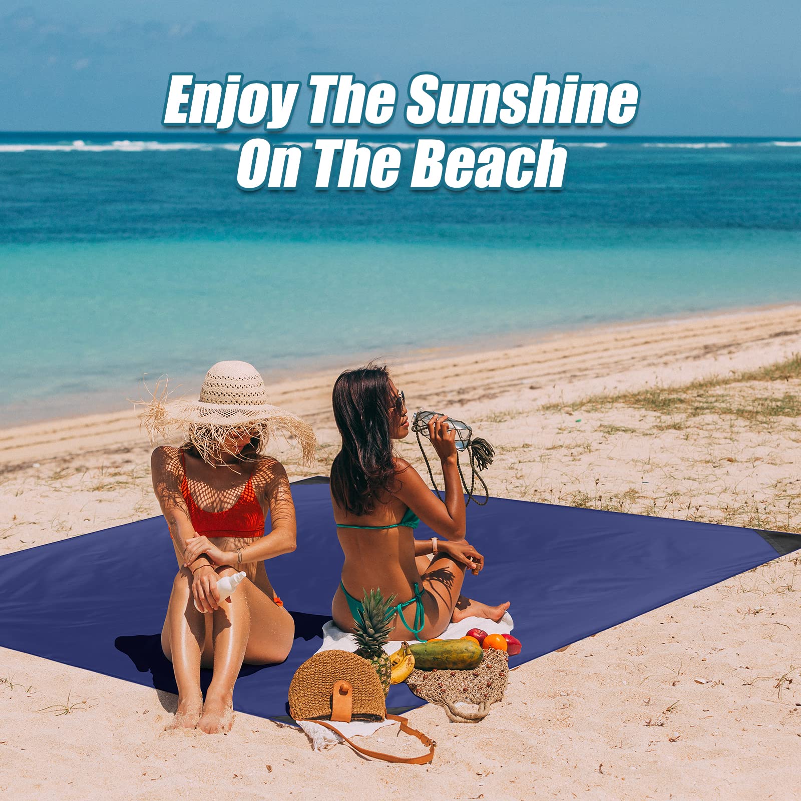 Odoland Tapis de Plage, Couverture de Plage en Nano, Imperméable Leséclaboussures, Tapis de Pique-Nique Anti Sable, 160 * 180cm, Portable Léger pour Camping, Picnic, Voyage ect (Bleu Foncé)