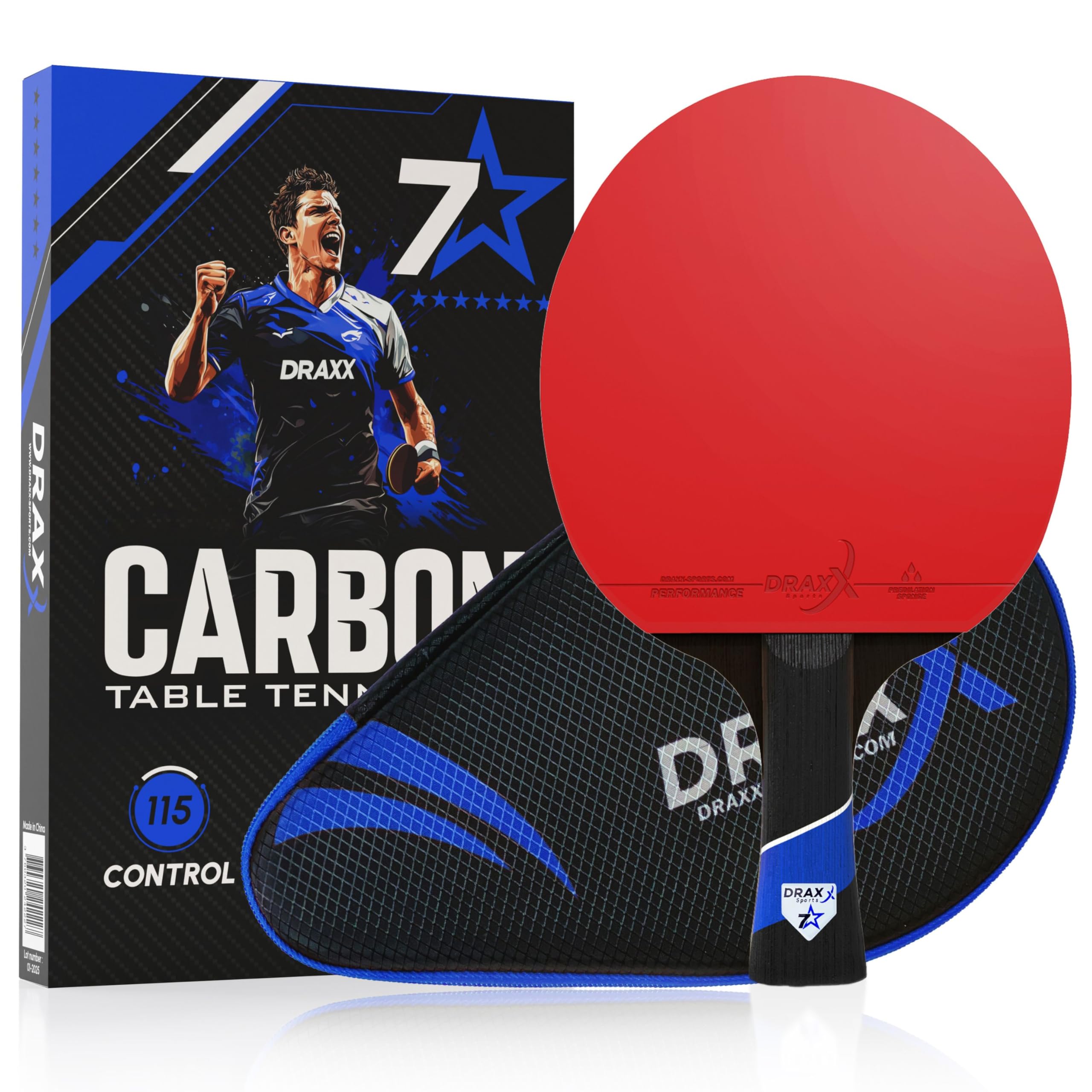 Raquette de Ping Pong 7 Étoiles | Raquette Carbone Pro, Ultra-Légère, Éponge 2mm, Housse Offerte | Idéale Débutant à Pro | Entraînement Compétition Club