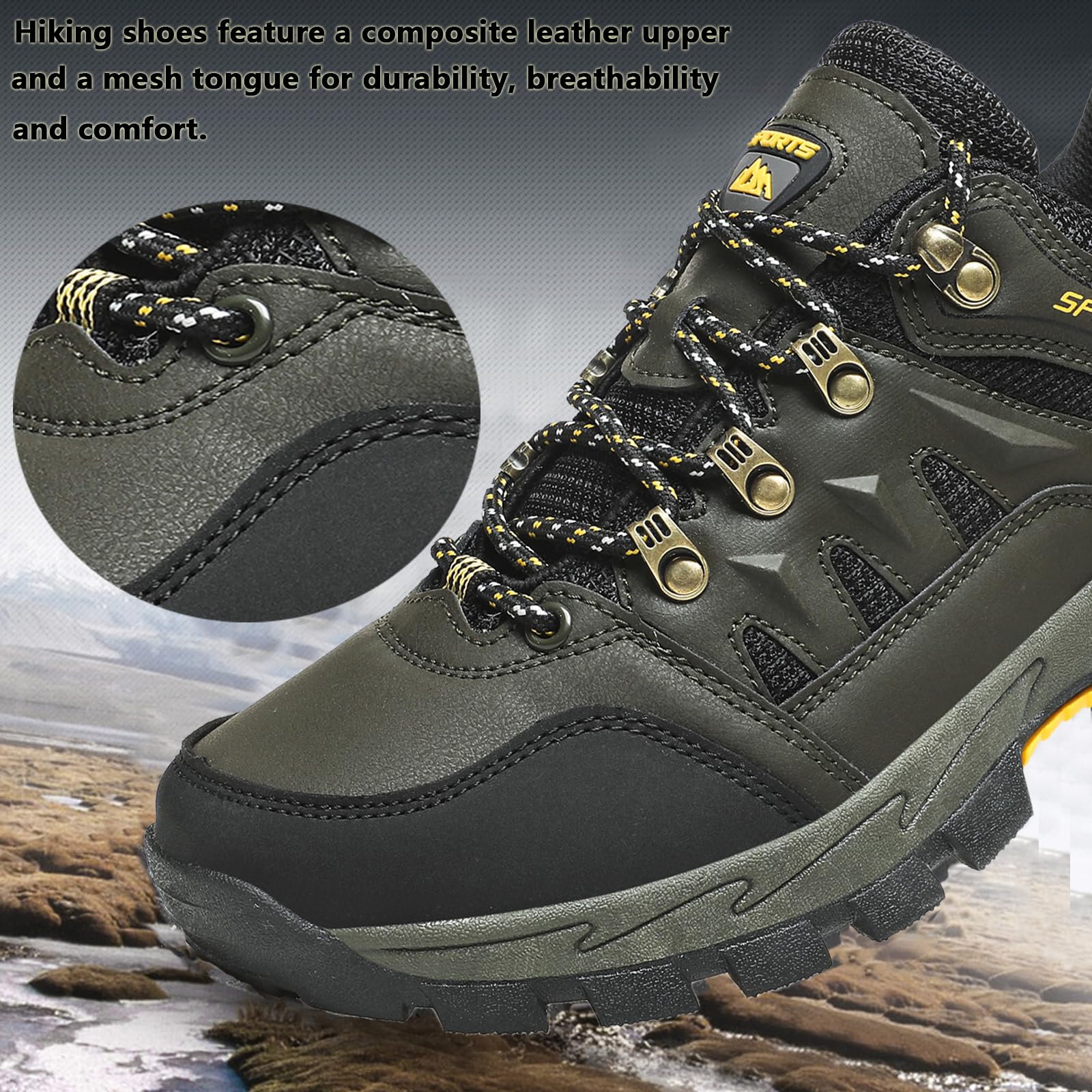 VTASQ Scarpe da Trekking Uomo Scarpe Montagna Antiscivolo Scarpe Escursionismo Ammortizzate Traspiranti Uomo Scarpe Ginnastica Camminata Stringate
