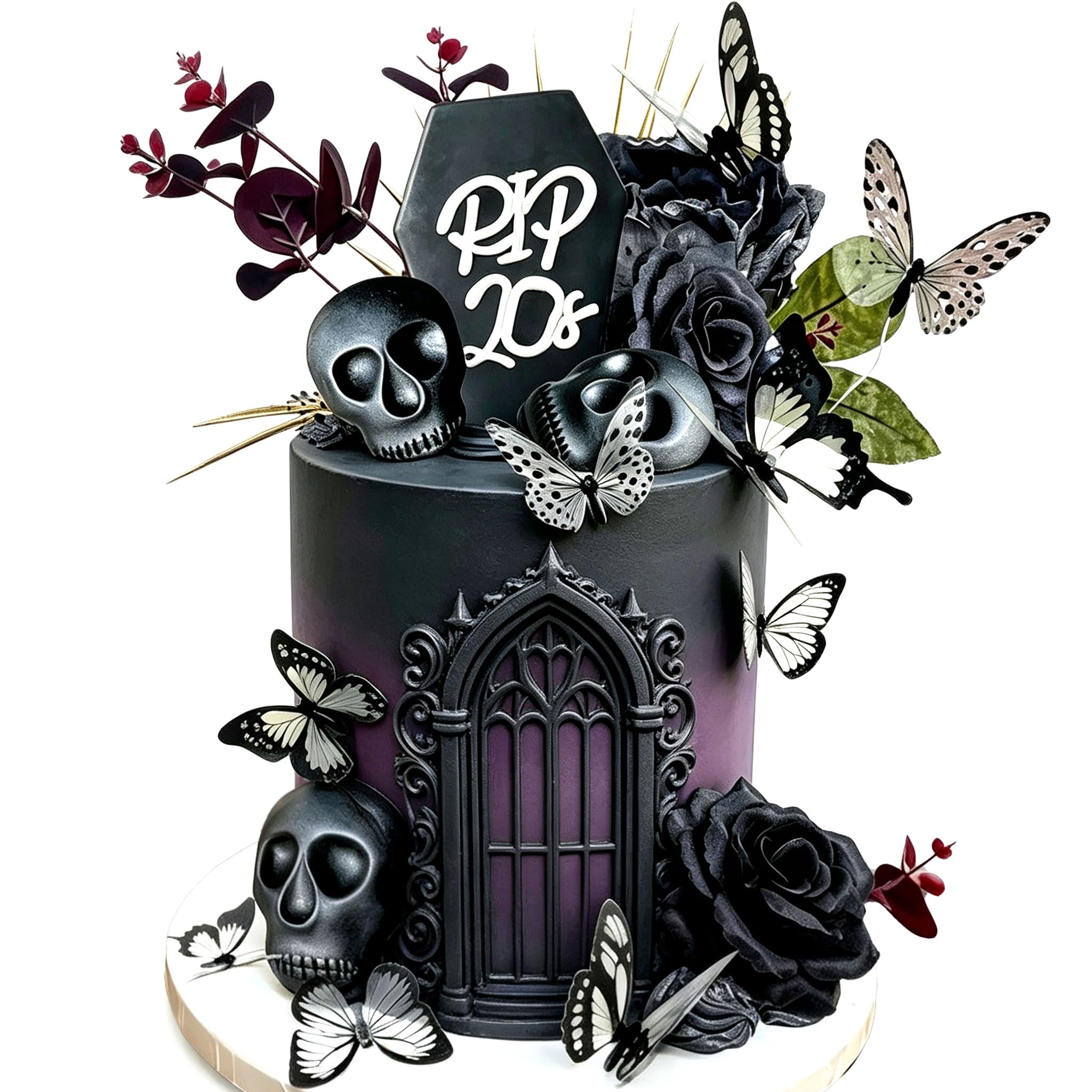 LaVenty 20 PCS Rip To My 20s Cake Toppers Gothic Birthday Cake Decorations