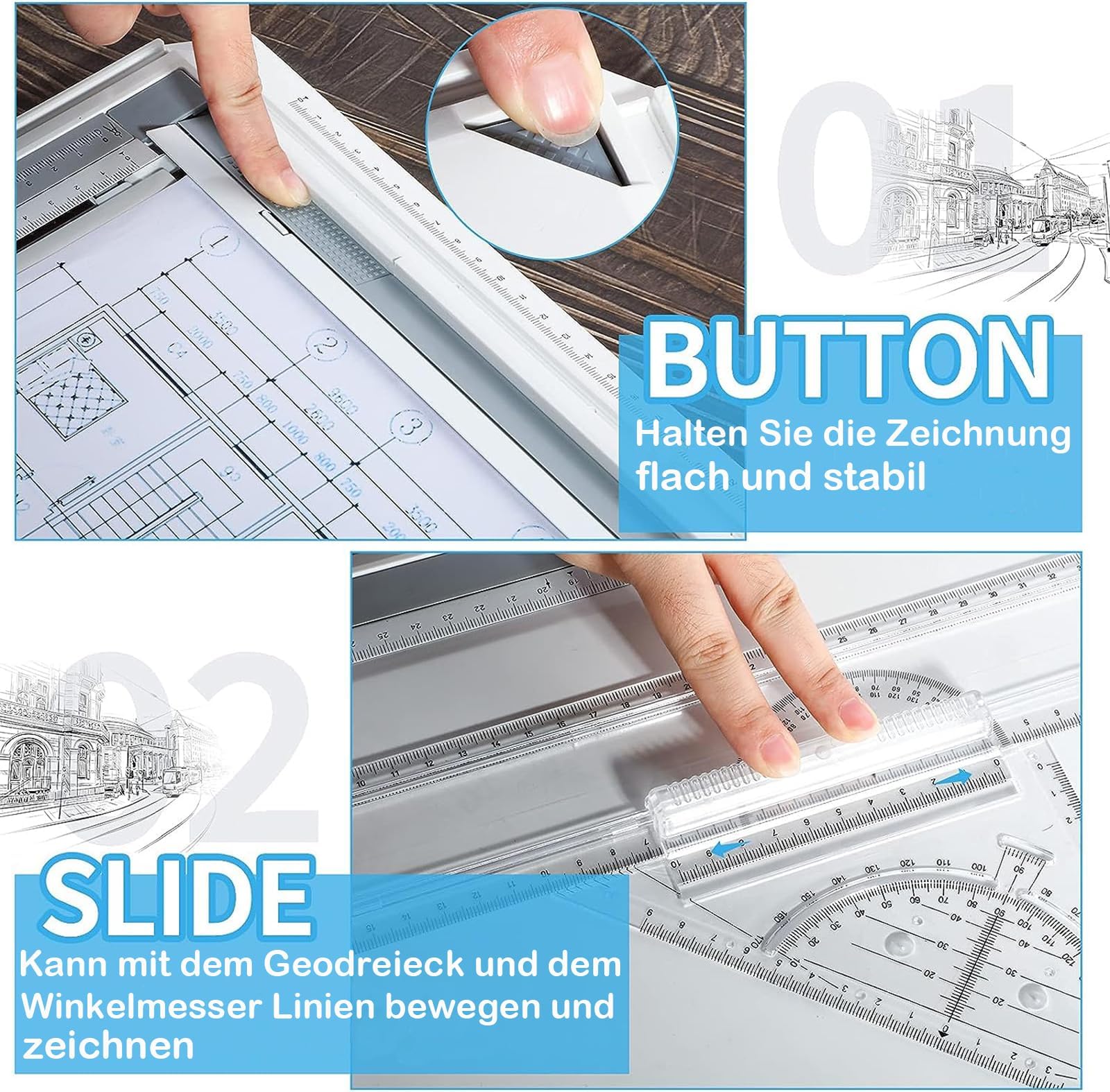 Tablero de Dibujo A3 Multifuncional, Geo-Board Drawing Board, Regla de Dibujo con Movimiento Paralelo y ángulo de Medición Ajustable para Estudiantes, Ingenieros, Arquitectos