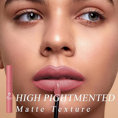 Miniatura 2 de Juego de 3 lápices labiales líquidos mate, juego de brillo de labios pigmentado de larga duración, taza antiadherente, no se decolora, juego de