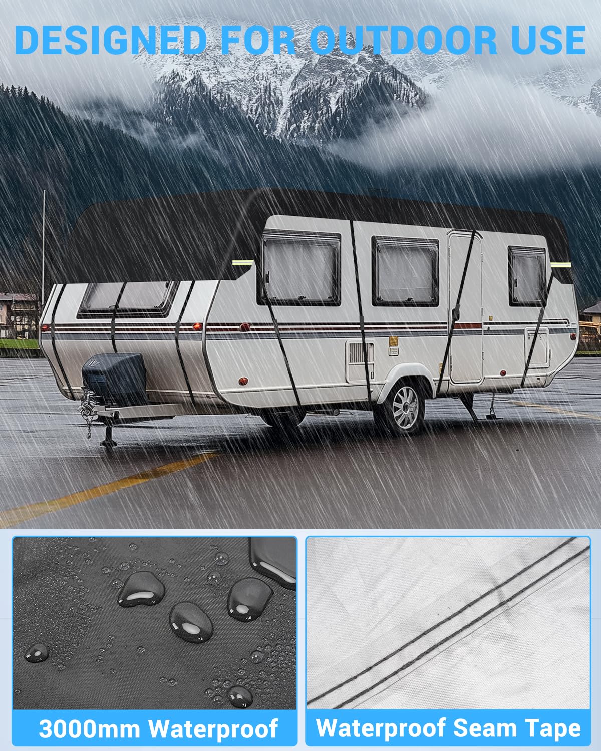 SUPAREE Telo Copri Camper impermeabile Telo Copertura Tetto Camper 210D Impermeabile Protezione UV con Strisce Riflettenti Nero (5.5 x 3m)