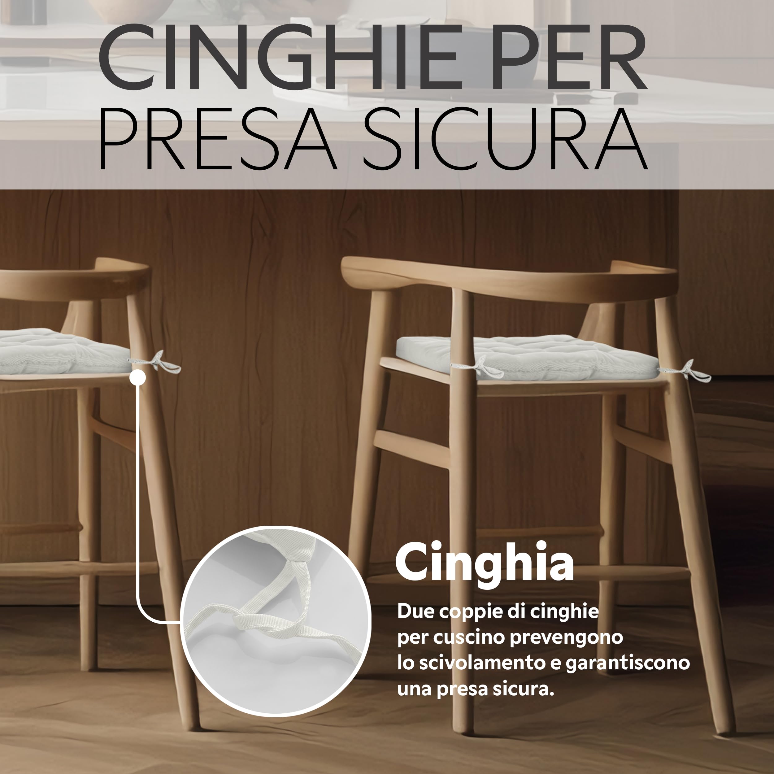 Brandsseller Set di 4 Cuscino per sedia 40x40 cm Imbottito con Cinturini di Fissaggio Bianco