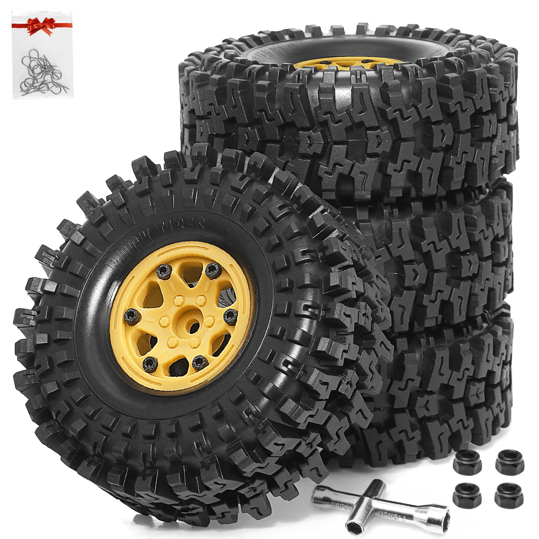REDSPIDER Plastic 1.9 Beadlock Wheels Tires set(4pcs) Has Super Strong Grip 1.9 beadlock wheels and tires for Axial SCX10 90046 UTB18 TRX4 SCX10