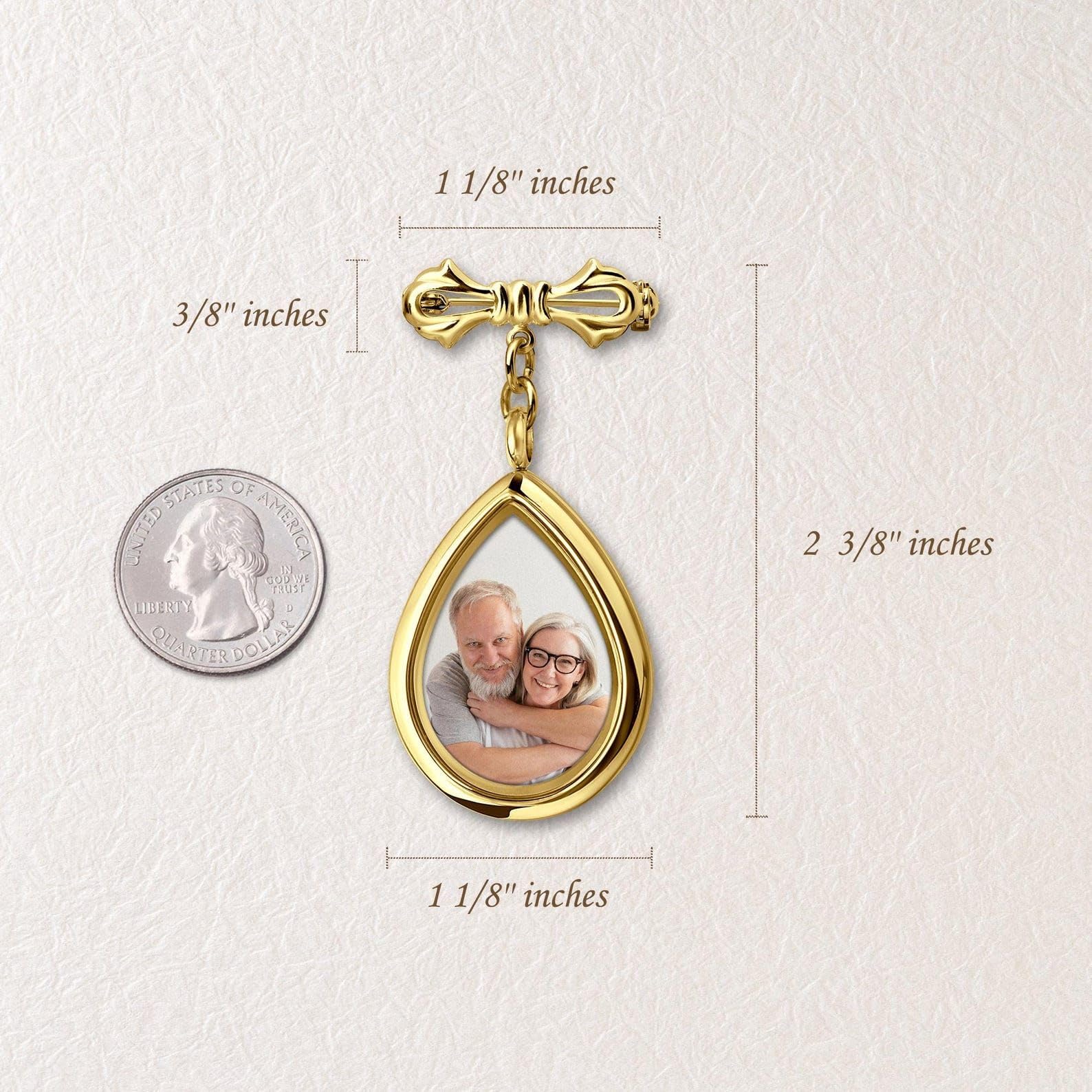 Broche avec photo, forme goutte, style cérémonie
