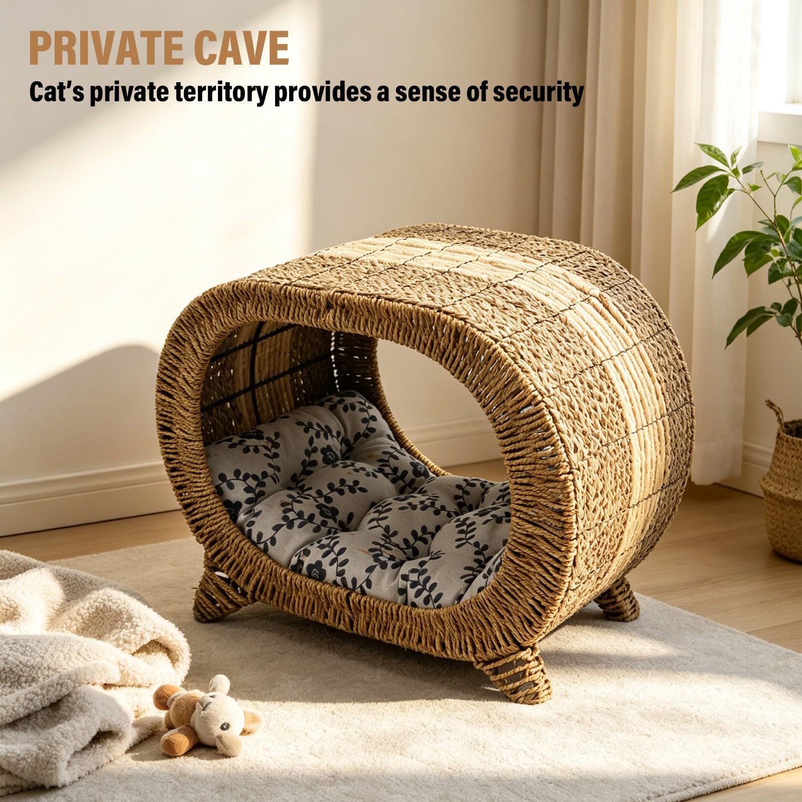 Cestino per Animali Domestici in Vimini Resistente, Fatto a Mano e Lavabile, Adatto a Tutte Le Stagioni, per Cani di Piccola Taglia.(Brown,Oval)