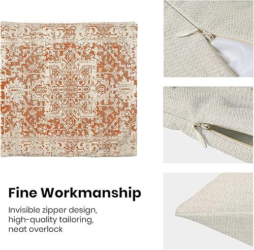 Miniatura 6 de BETGINY Fundas de almohada bohemias de otoño de 16 x 16 pulgadas, diseño étnico naranja y crema, almohadas decorativas para exteriores, para sofá,