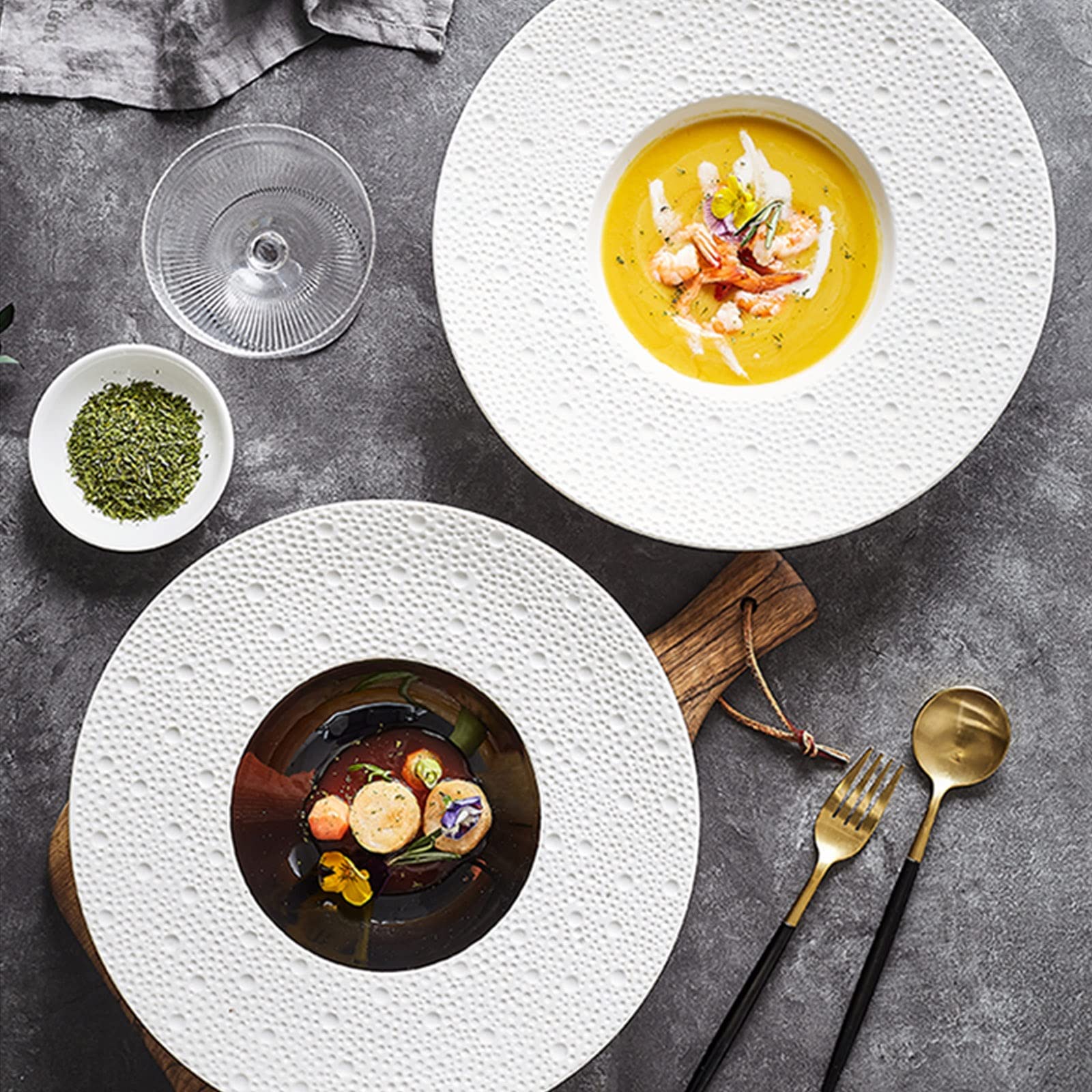 Platos de Cena de cerámica, Cuenco de cerámica, Plato Hondo, Apto para microondas, Horno y lavavajillas, para Cena y Ensalada, Restaurante, Fiesta Familiar y Uso en la Cocina, Redondo, Plato