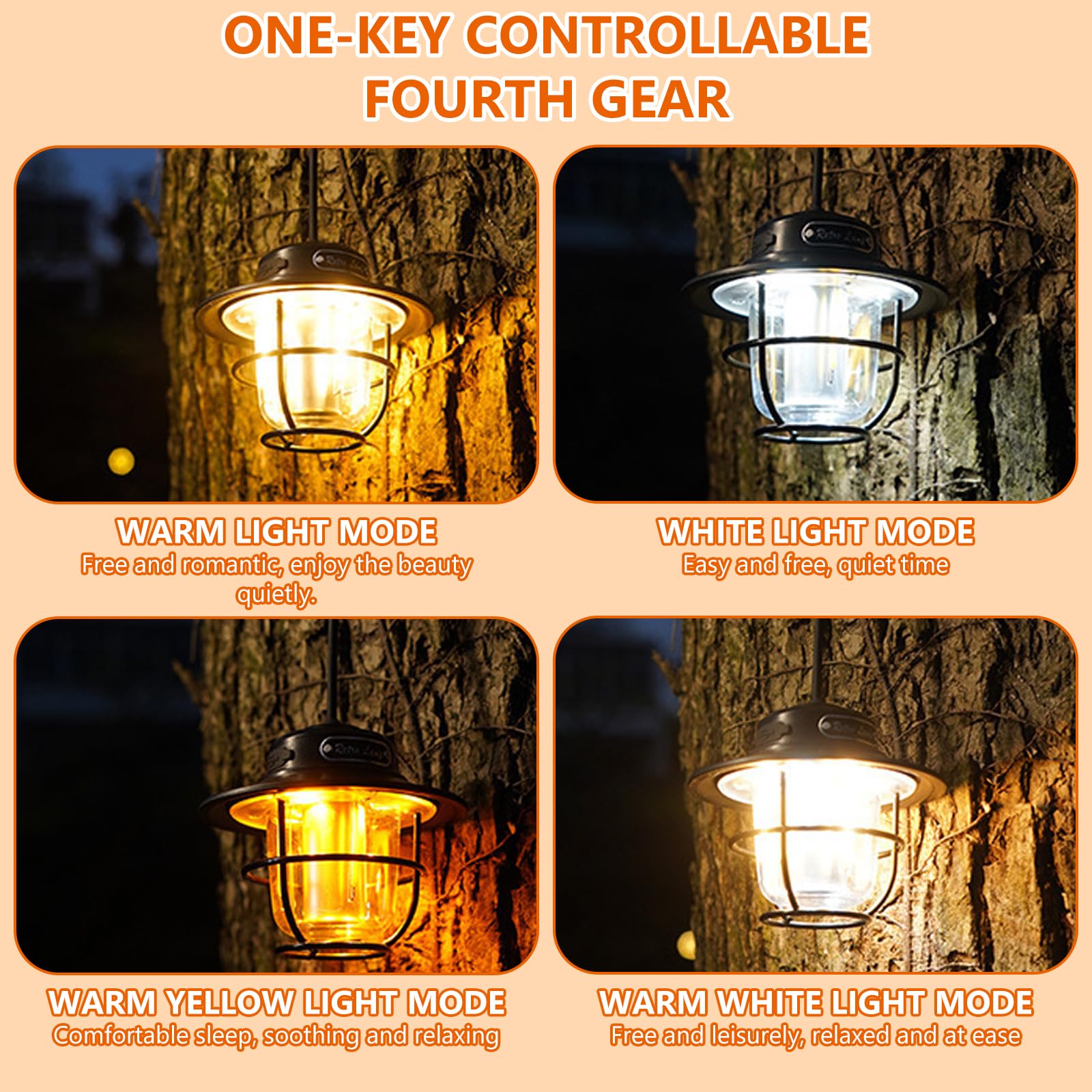Lampa kempingowa LED, przenośna lampa kempingowa, ładowana, USB do zawieszenia, bezstopniowa regulacja natężenia światła 1300-6500 K, lampa wisząca w stylu retro, lampa kempingowa IPX4, wodoszczelna w
