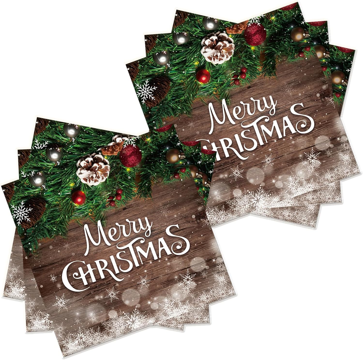 20P Christmas Napkins Wood Grain Party Paper Napkins 16.5cm,Merry Christmas Tableware Decor Wood