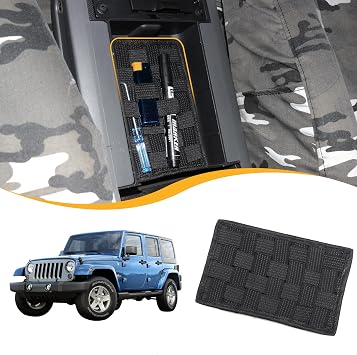Center Console Organizer Storage Compatible with 2007-2018 Jeep Wrangler JK 2/4 Door 2010-2024 Toyota 4Runner Interior Accessories Armrest Tactical Webbing Molle Panel, 1 Pack Black