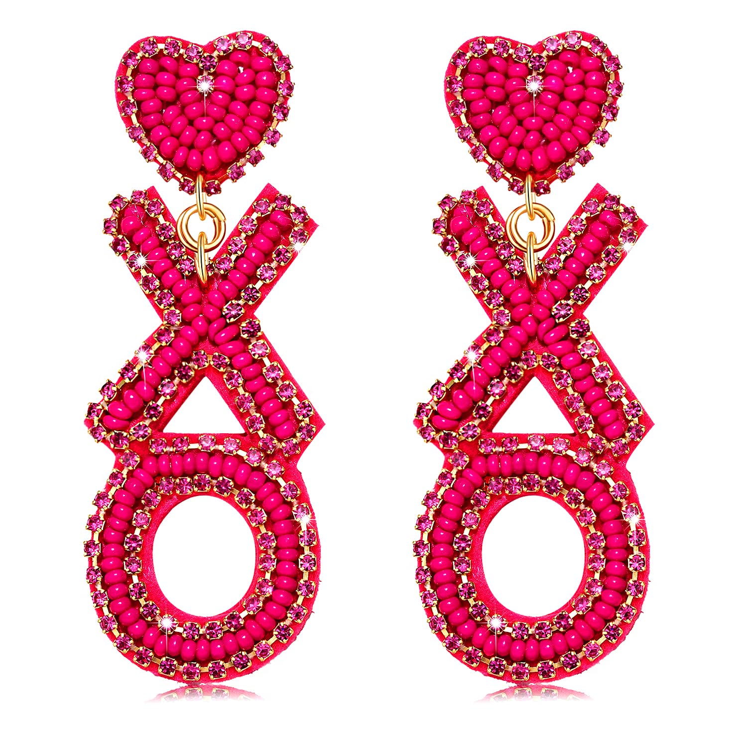 Valentine’s Day Earrings Beaded Heart Earrings for Women Handmade Rhinestone Heart Drop Dangle Earrings Statement Wedding Party Earrings Valentine’s