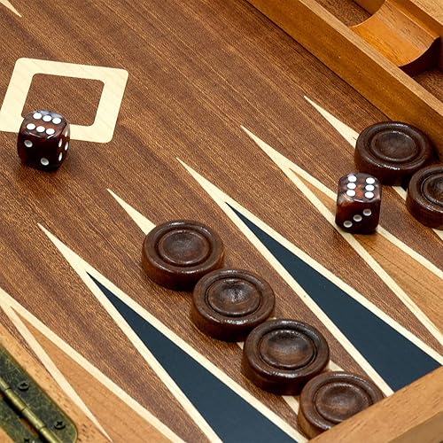 Vista 12 de Juego de backgammon de madera para adultos, estuche clásico de juego de mesa de 15 pulgadas, juego de backgammon plegable de alta calidad con piezas