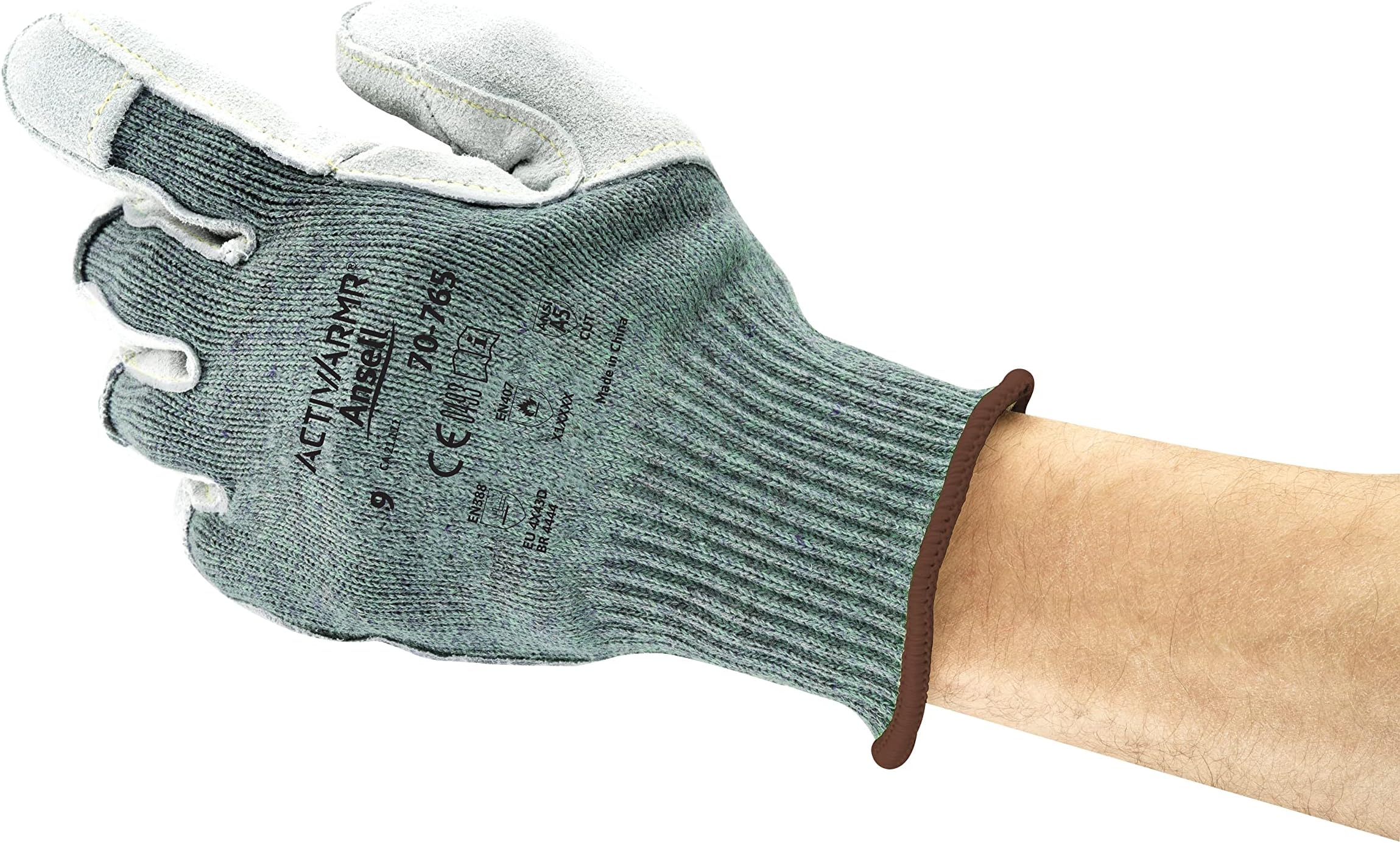 ActivArmr 707658 Vantage 70-765 Medium Weight Dupont Kevlar Blended Knit Glove with Leather Palm, 9" Length, 7" Width, 0.42" Height, Size 8, Gray (Pack of 12)