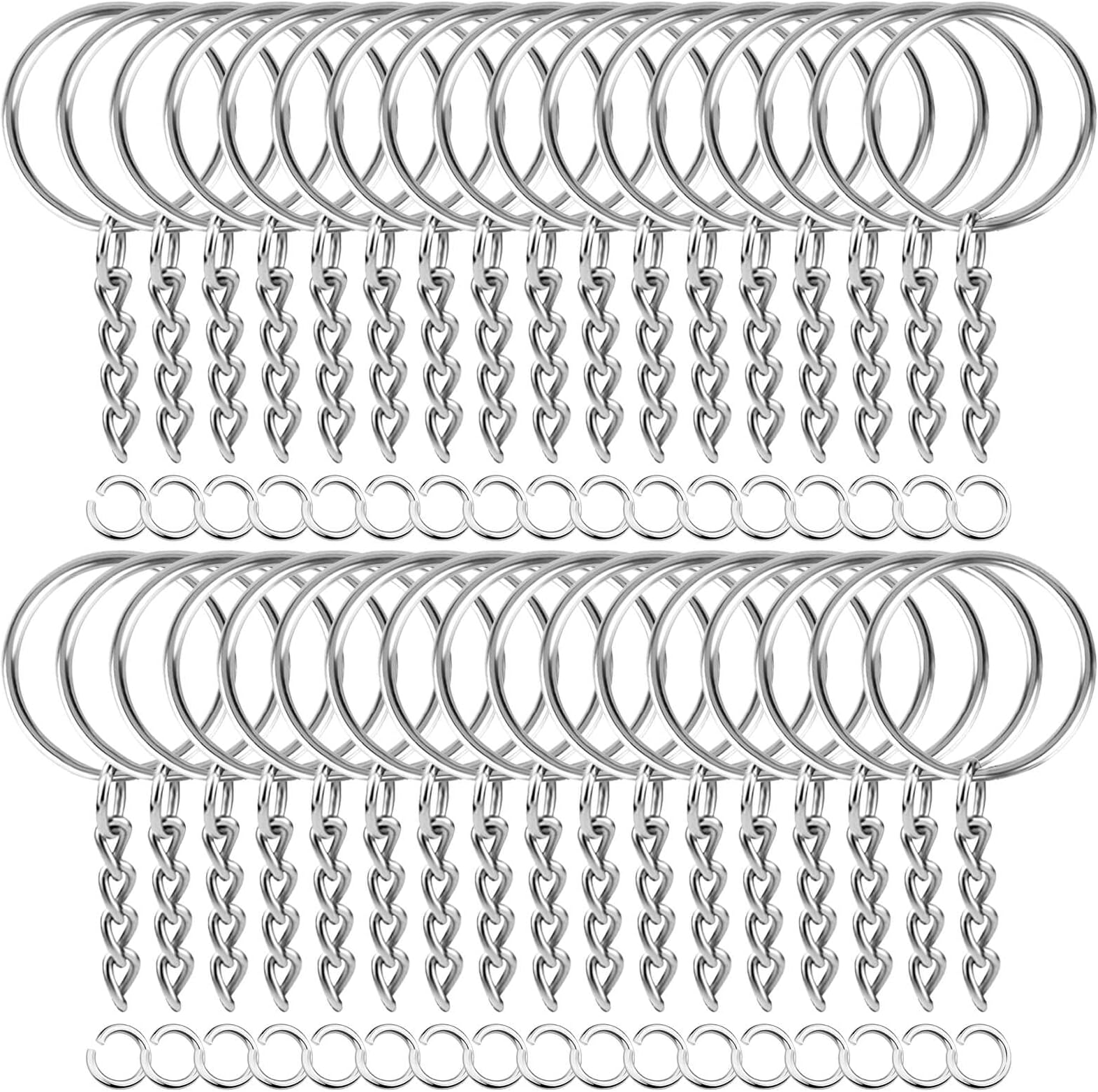 Paxcoo 50Pcs Keychains with Chain and 50 Pcs Jump Rings, Keychain Rings Kit Findings Bulk for Keychain Making Supplie DIY Crafts