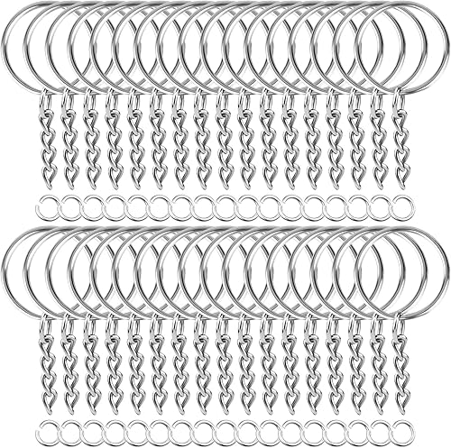 Paxcoo 50 llaveros con cadena y 50 anillos de salto, kit de anillos de llavero a granel para fabricación de llaveros, suministros para manualidades
